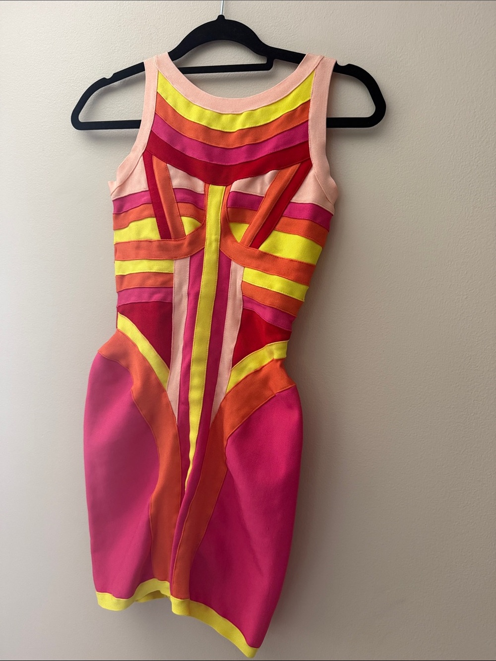 Sleeveless Pink and Yellow Colorblock Mini Dress